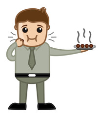 Man Eating Dessert - Office Cartoon Character