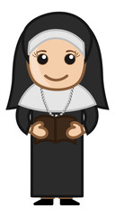 Nun Reading Bible - Cartoon Vector