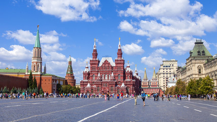 Moscow, Russia. Tourists and citizens walk on Red Square