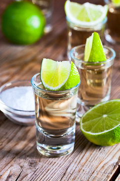 gold tequila with salt and lime