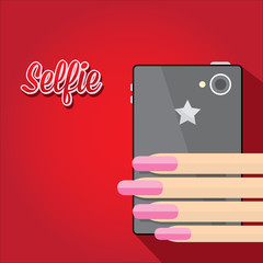 Taking Selfie Photo on Smart Phone concept on red