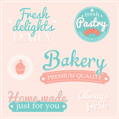 Retro collection of signs labels with BAKERY text