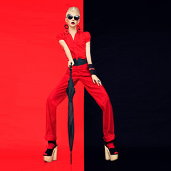Portrait of glamorous fashoin lady .Black and red style
