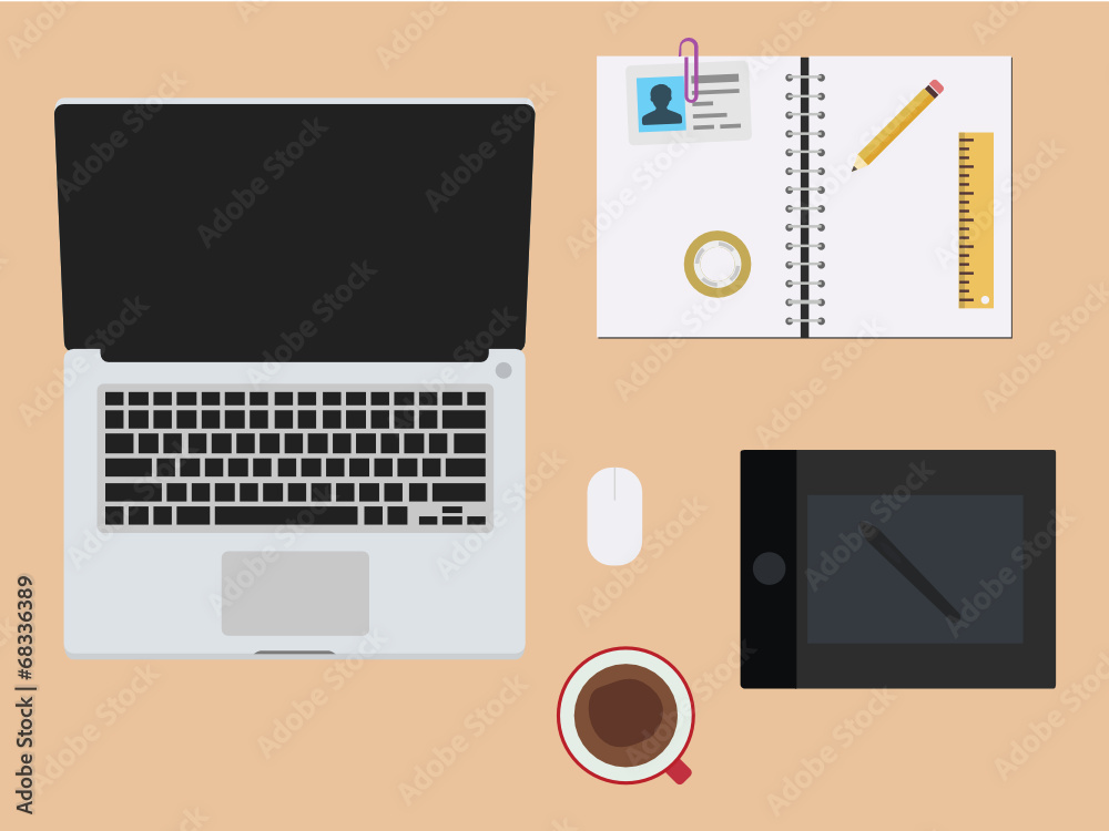 Wall mural workspace - flat design