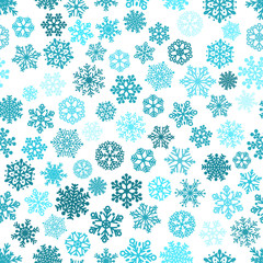 Seamless pattern of snowflakes, blue on white