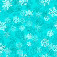 Seamless pattern of snowflakes, white on lightblue
