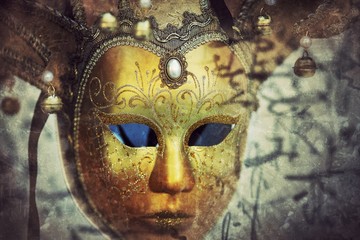 Wenecka maska w stylu retro - obrazy, fototapety, plakaty
