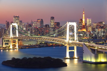 Obrazy na Szkle  Widok na zatokę tokijską o zmierzchu