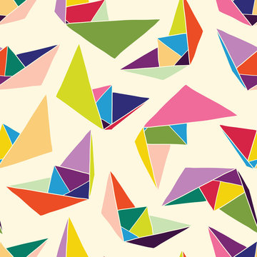 Fototapeta Paper ships seamless pattern