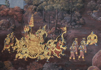 Thai Mural Painting in sanctuary  Wat Phra Kaew