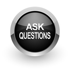 ask questions black chrome glossy web icon