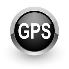 gps black chrome glossy web icon