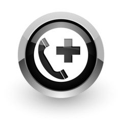 emergency call black chrome glossy web icon