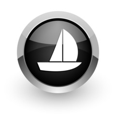 yacht black chrome glossy web icon