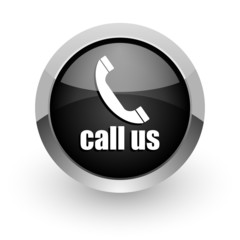 call us black chrome glossy web icon