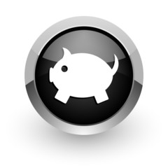 piggy bank black chrome glossy web icon