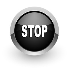 stop black chrome glossy web icon