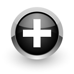 plus black chrome glossy web icon