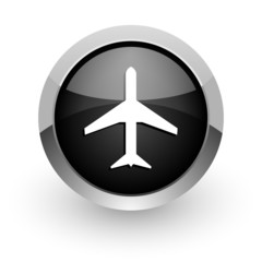 plane black chrome glossy web icon