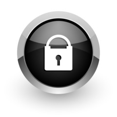 padlock black chrome glossy web icon