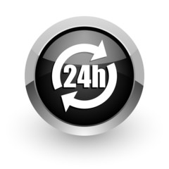 24h black chrome glossy web icon