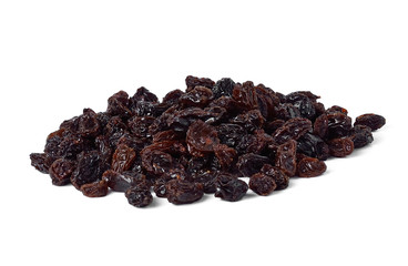 Dried raisins on a white background