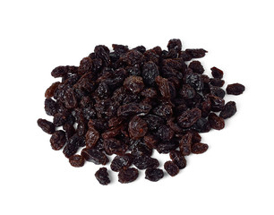 Dried raisins on a white background
