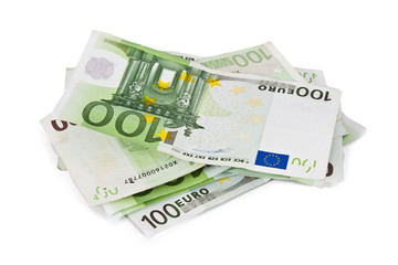 Euro banknotes isolated on white background, currencies