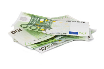 Euro banknotes isolated on white background, currencies