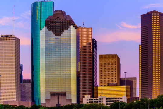 Houston skyline at sunset