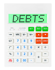 Calculator with Debts on display isolated on white background