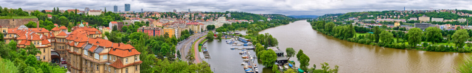 Fototapeta na wymiar Panorama on Vltava river in Prague, Czech republic