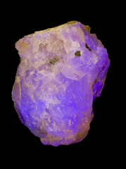 Fluorescent Fluorite under ultraviolet light. 10cm high.