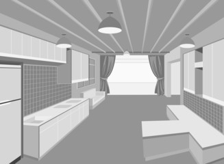 Fototapeta na wymiar Kitchen room scene,home interior gray color background