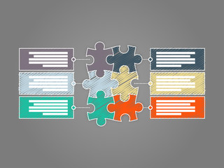 Colorful six piece puzzle presentation infographic template