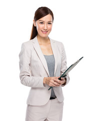 Asian business woman with clipboard