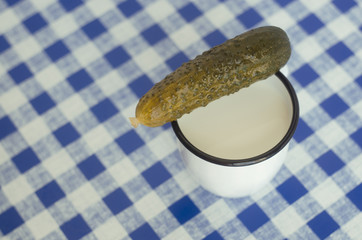 Salted cucumber and milk
