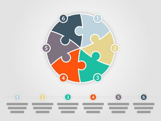 Six sided round puzzle presentation infographic diagram