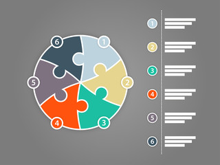 Six sided round puzzle presentation infographic diagram