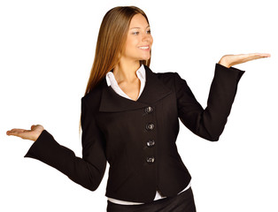 woman measuring something on the palms of her hands