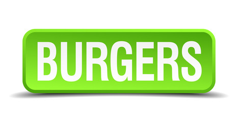 Burgers green 3d realistic square isolated button