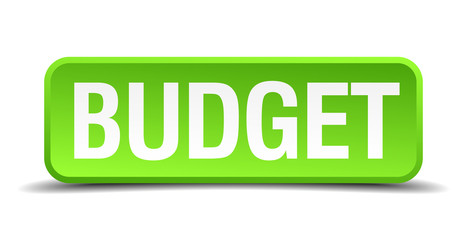Budget green 3d realistic square isolated button