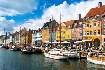 The busy quayside at Nyhavn, Copenhagen, Denmark