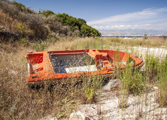 abandoned boat left to rot, greece
