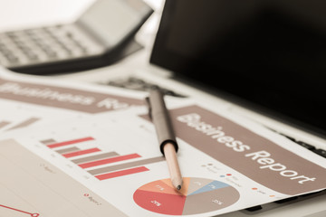 Fototapeta premium Businessman analyzing investment charts with laptop. Accounting