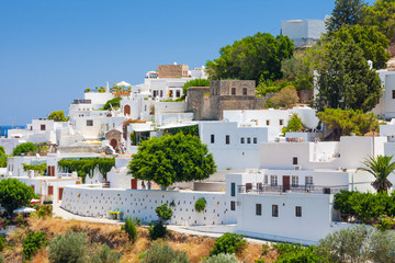 Panorama of Lindos. Rhodes, Greece. - obrazy, fototapety, plakaty