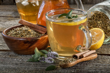 domestic and fresh mint tea with citruses and cinnamon