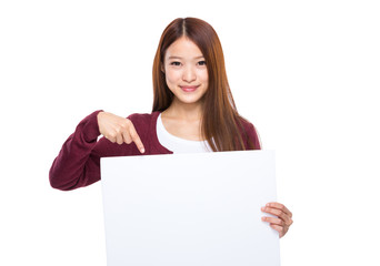 Fototapeta premium Woman finger point down to placard