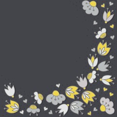 oliwkowe szare kwiaty i kropki obramowanie na ciemnym tle