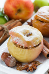 Naklejka na ściany i meble baked apples stuffed with dried fruit, nuts, cottage cheese